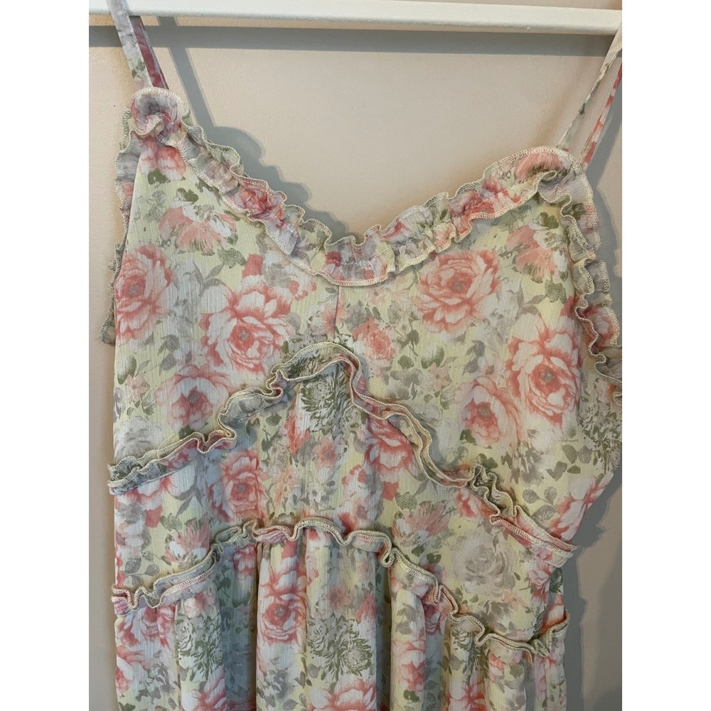 Floral Ruffled Chiffon Fairy Midi Babydoll Slip Dress No Boundaries Size M - Picture 5 of 10